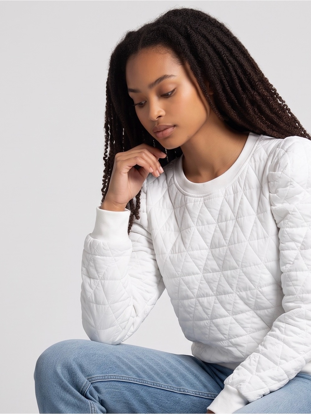 Fisoew - NWT - Quilted Crewneck Sweatshirt - White